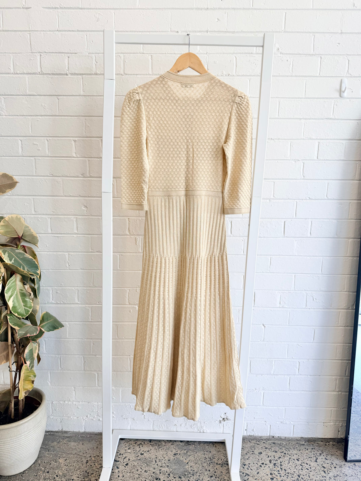 Sandro Metallic Pointelle Knit Midi Dress - Size 8