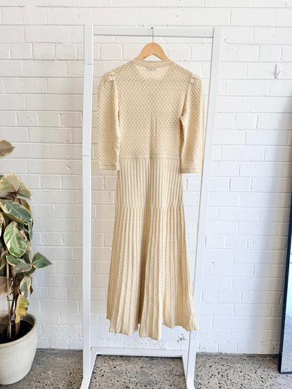 Sandro Metallic Pointelle Knit Midi Dress - Size 8