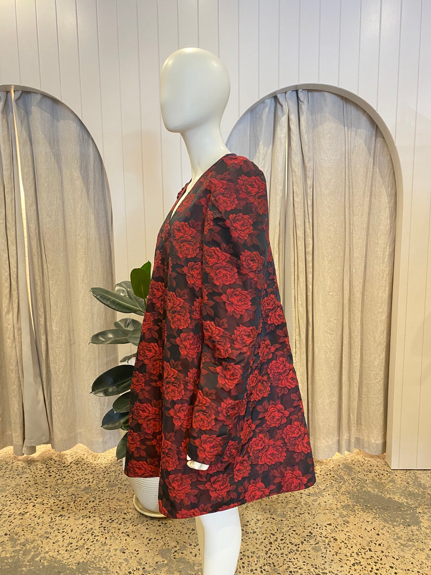 Ganni Red Botanical Jacquard Mini Dress - Size L (12/14)