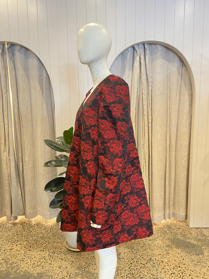 Ganni Red Botanical Jacquard Mini Dress - Size L