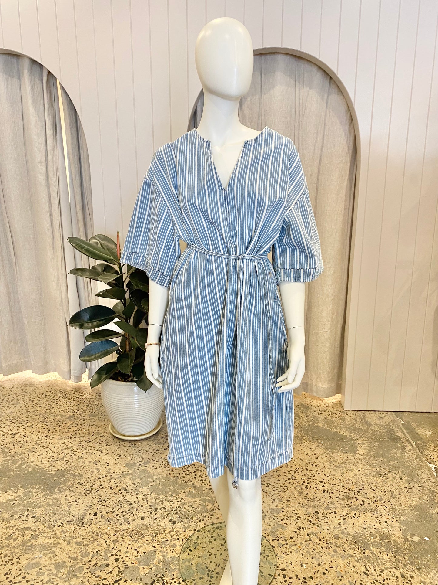 Kireina Denim Stripe Dress - Size 14