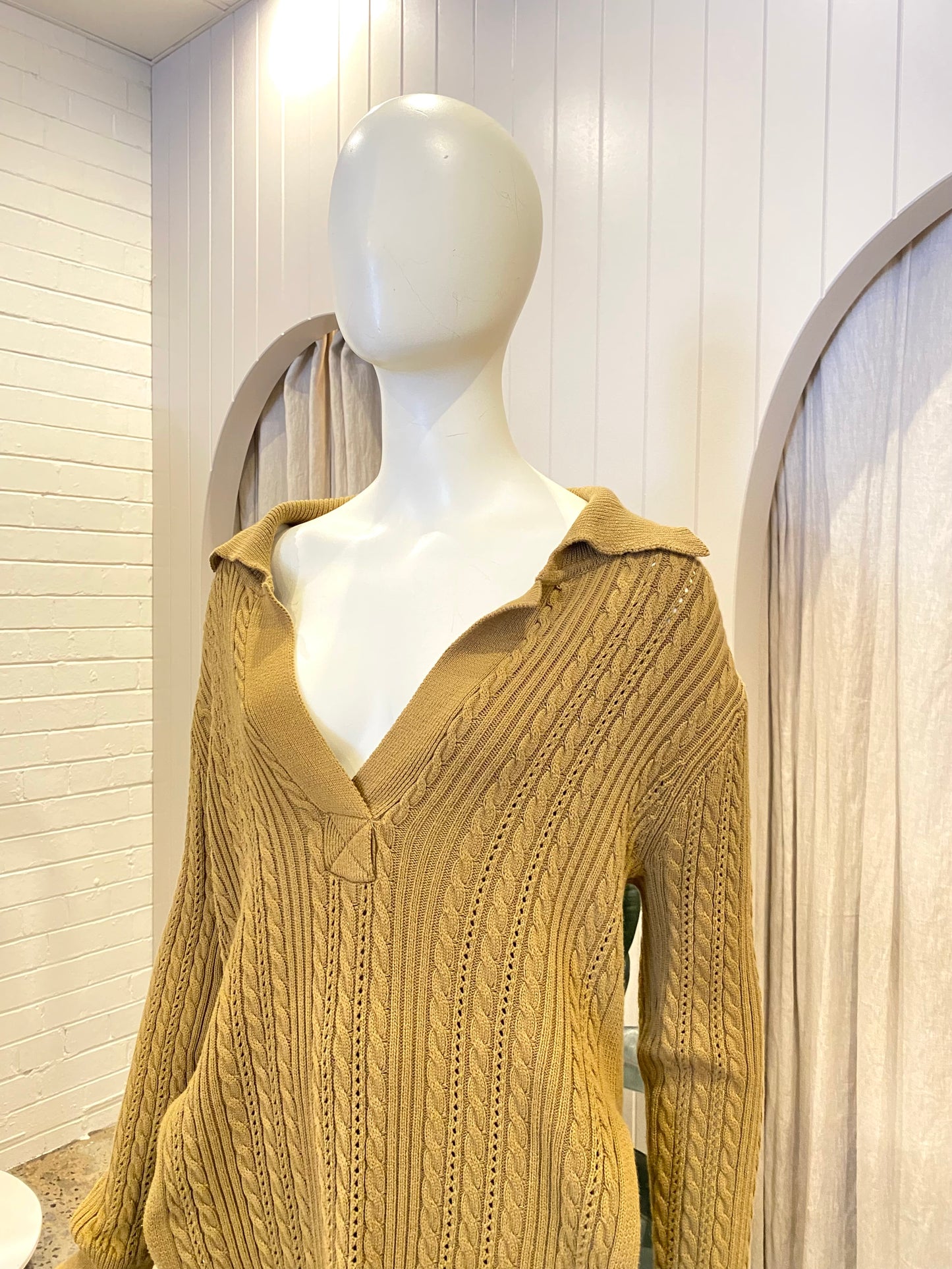 Shona Joy Khaki Knit Pant and Sweater Set - Size S