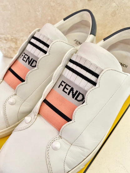 Fendi W Scallop Sneakers White, Navy and Pink - Size 37