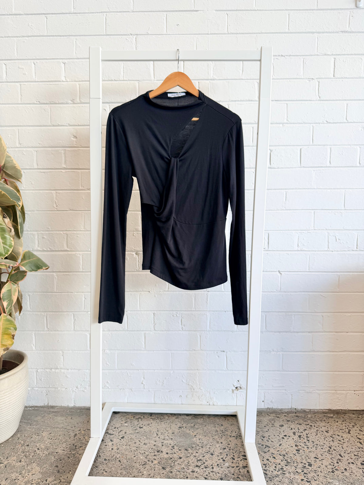 Ena Pelly Black Angel Twist Long Sleeve Top - Size 14