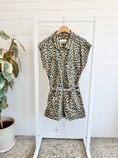 Sass and Bide Voyager Dreamer Tan Animal Print Playsuit - Size 40 (10)