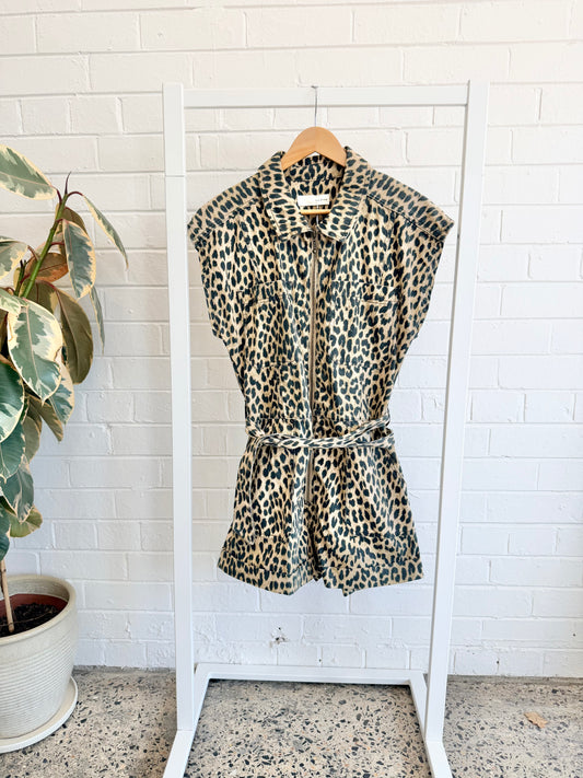 Sass and Bide Voyager Dreamer Tan Animal Print Playsuit - Size 40 (10)