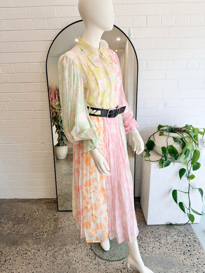 Leo Lin 'Cassie' Tie Neck Midi Dress in Anemone Splice Print - Size 12