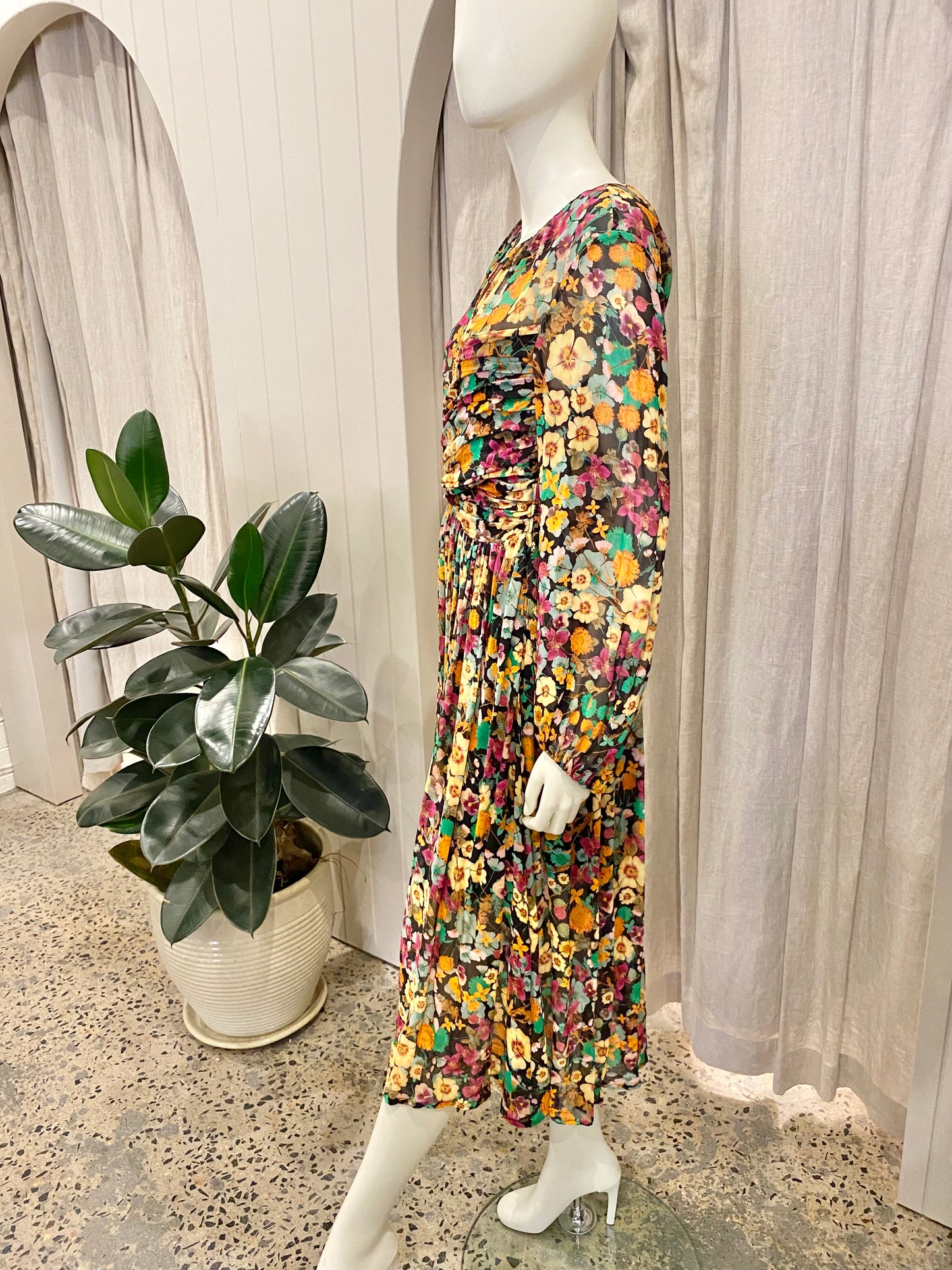 Husk Floral Silk Midi Dress - Size 10