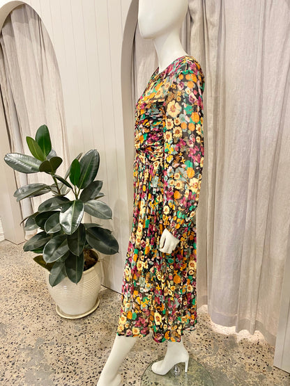 Husk Floral Silk Midi Dress - Size 10