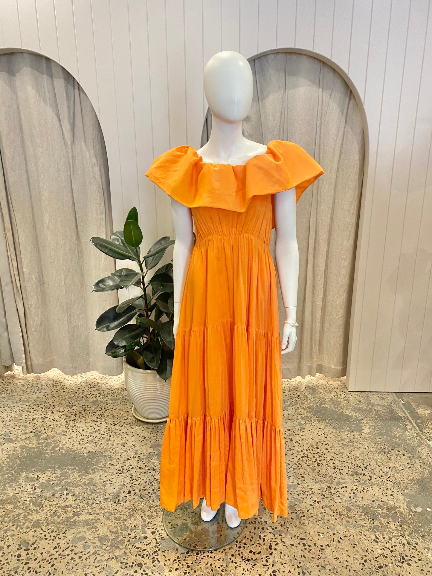 Country Road Orange Linen Silk Midi Dress - Size 10