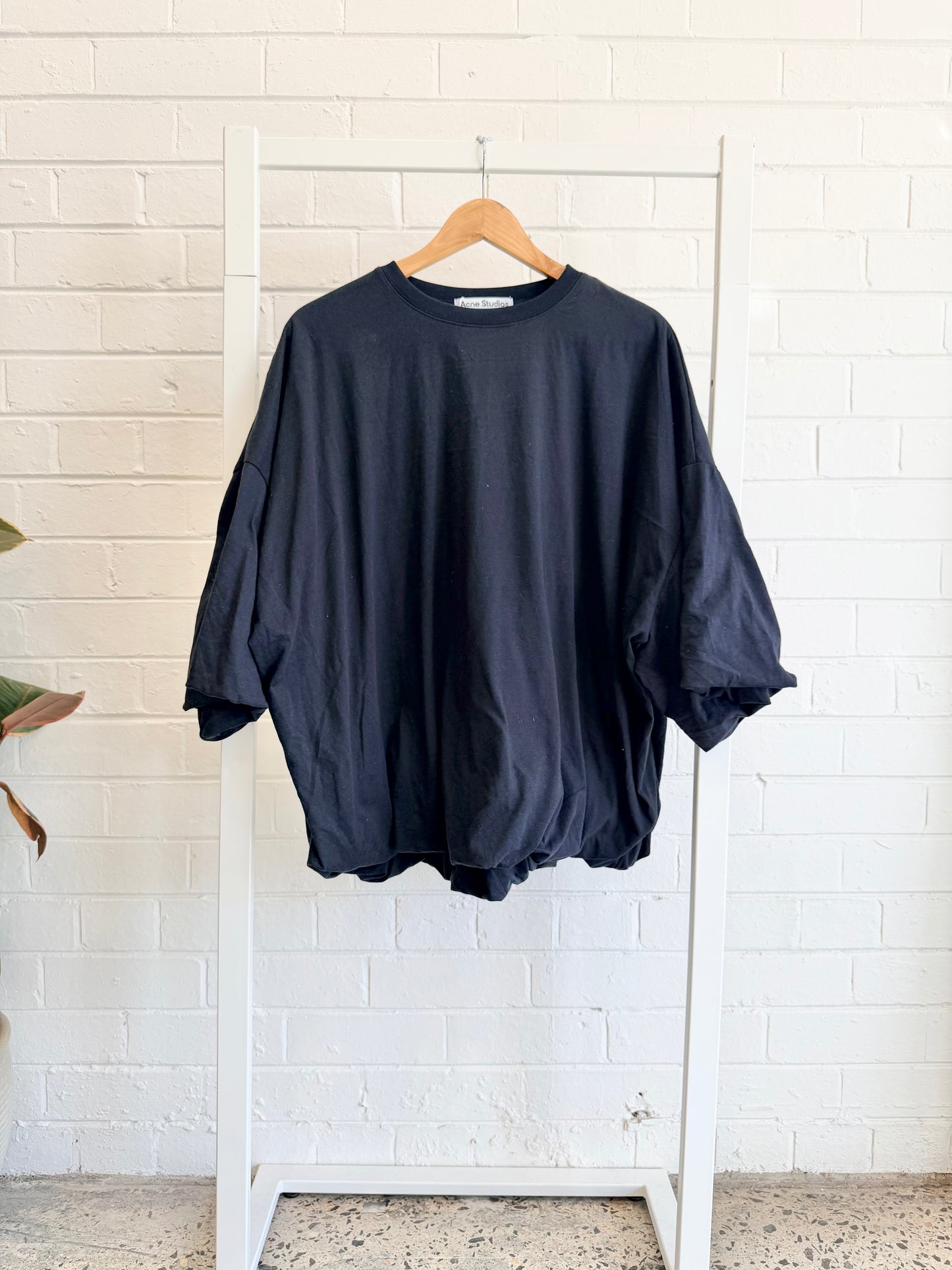 Acne Studios Black Gathered Logo T-Shirt - Size L (12 - 14)