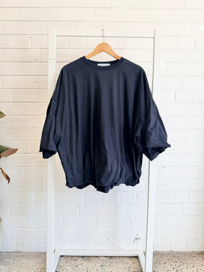 Acne Studios Black Gathered Logo T-Shirt - Size L (12 - 14)