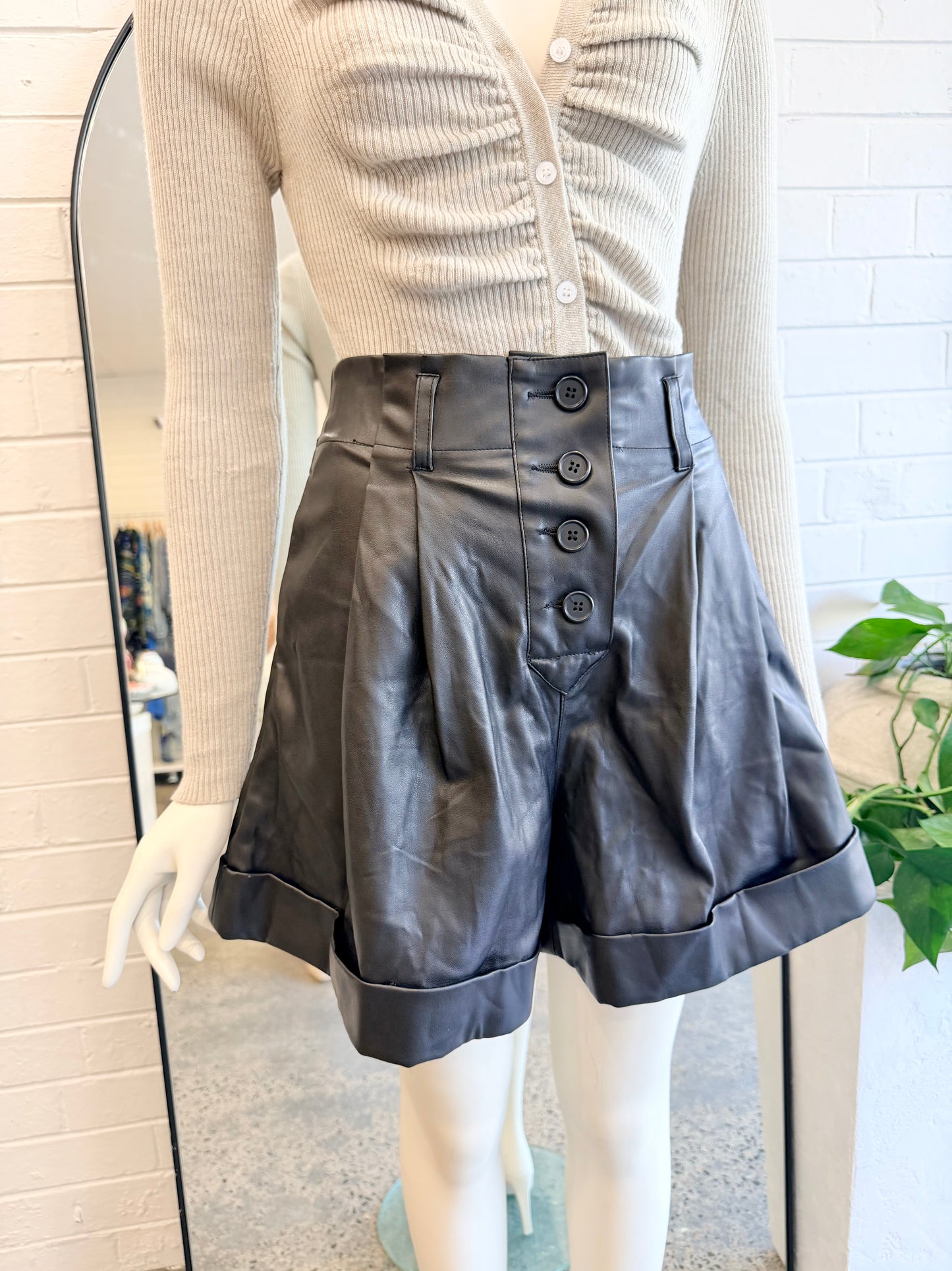 Misha Black Faux Leather Shorts - Size 10