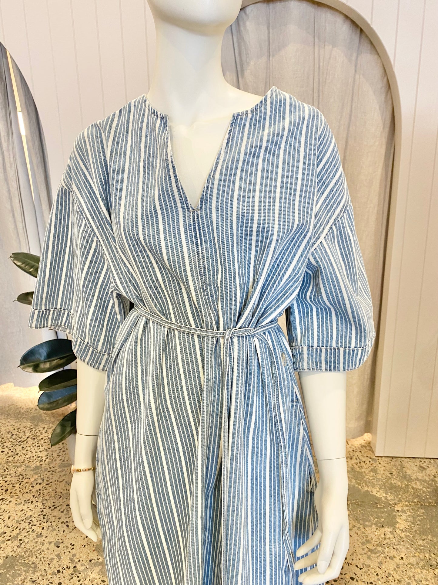 Kireina Denim Stripe Dress - Size 14
