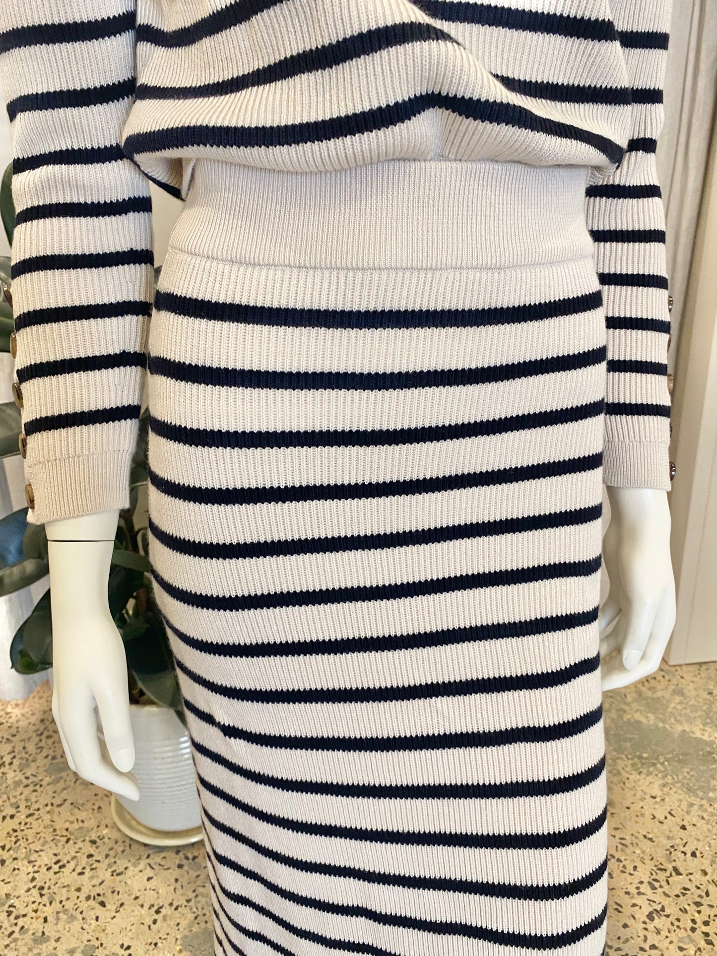 Sezane 'Naelle' Striped Knit Skirt in Navy/Ecru - Size Small (8)