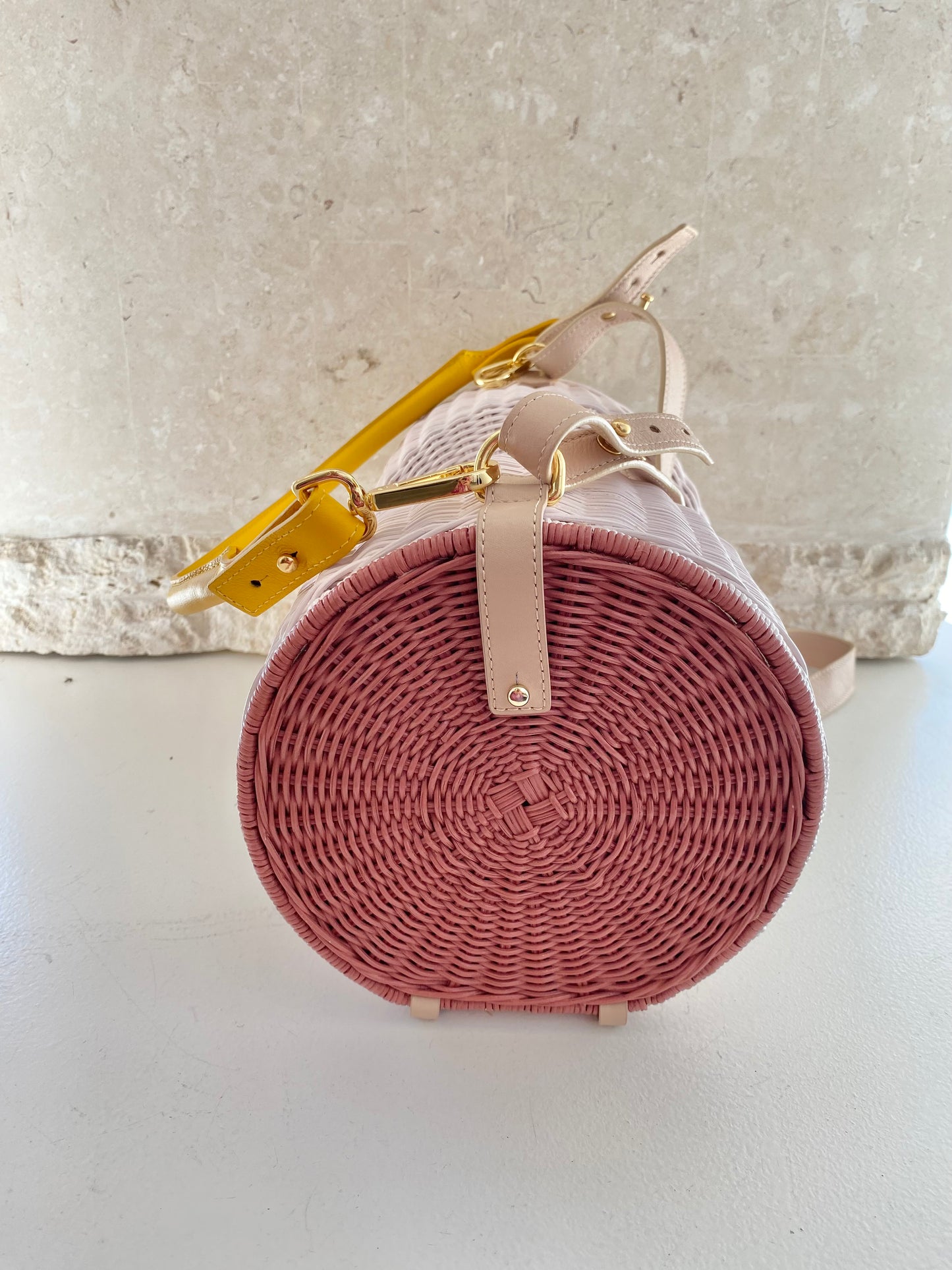 Lucy Folk Dumbell Wicker Bag in Blush