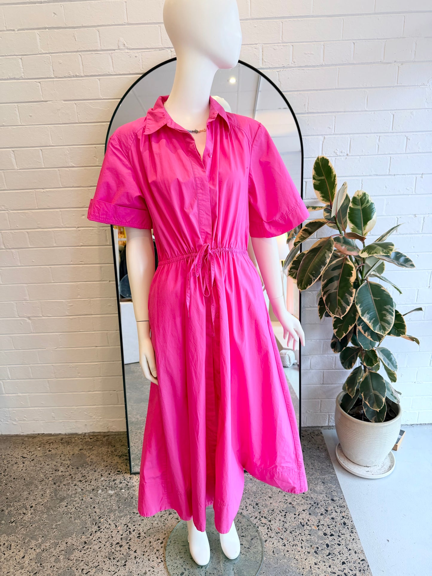 Country Road Hot Pink Cotton Midi Dress - Size 12