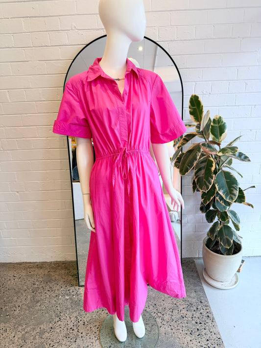 Country Road Hot Pink Cotton Midi Dress - Size 12