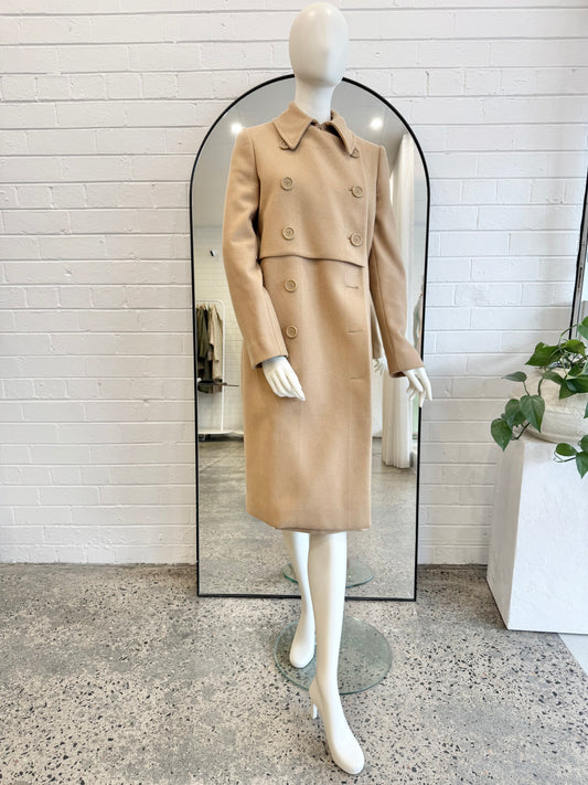 Country Road Double Breasted Wool Coat in Camel - Size M (12)