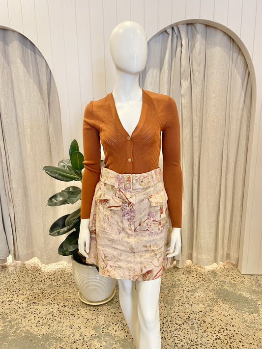 Zimmermann Resistance Flip Floral Linen Mini Skirt - Size 2 (10/12)