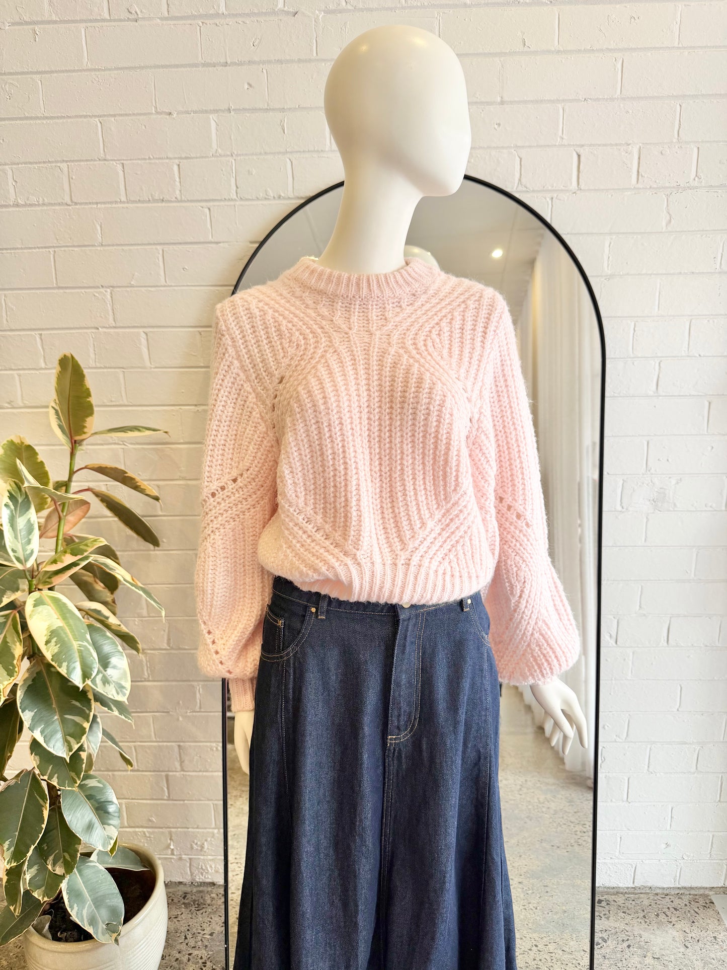 Steele Pink Balloon Sleeve Knit Jumper - Size S
