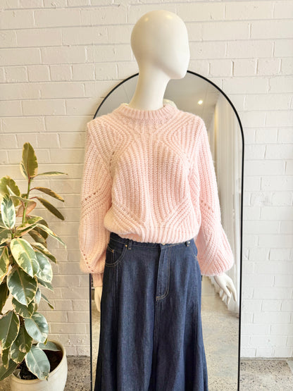 Steele Pink Balloon Sleeve Knit Jumper - Size S