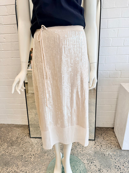 Samsoe Samsoe Ecru Saagenta Sequin Midi Skirt - Size L (12)
