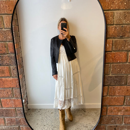 Ena Pelly Cropped Leather Jacket - Size S