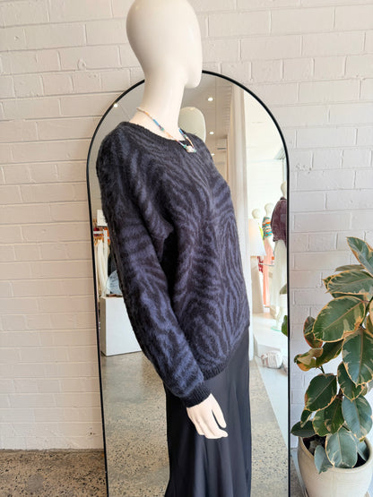 Yaya Black and Blue Zebra Print Knit Jumper - Size Small