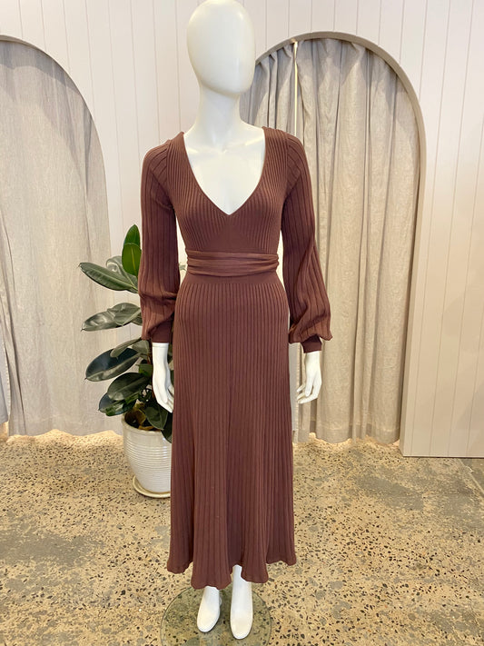 Kivari 'Yolanda' Knit Midi Dress in Chocolate - Size 10