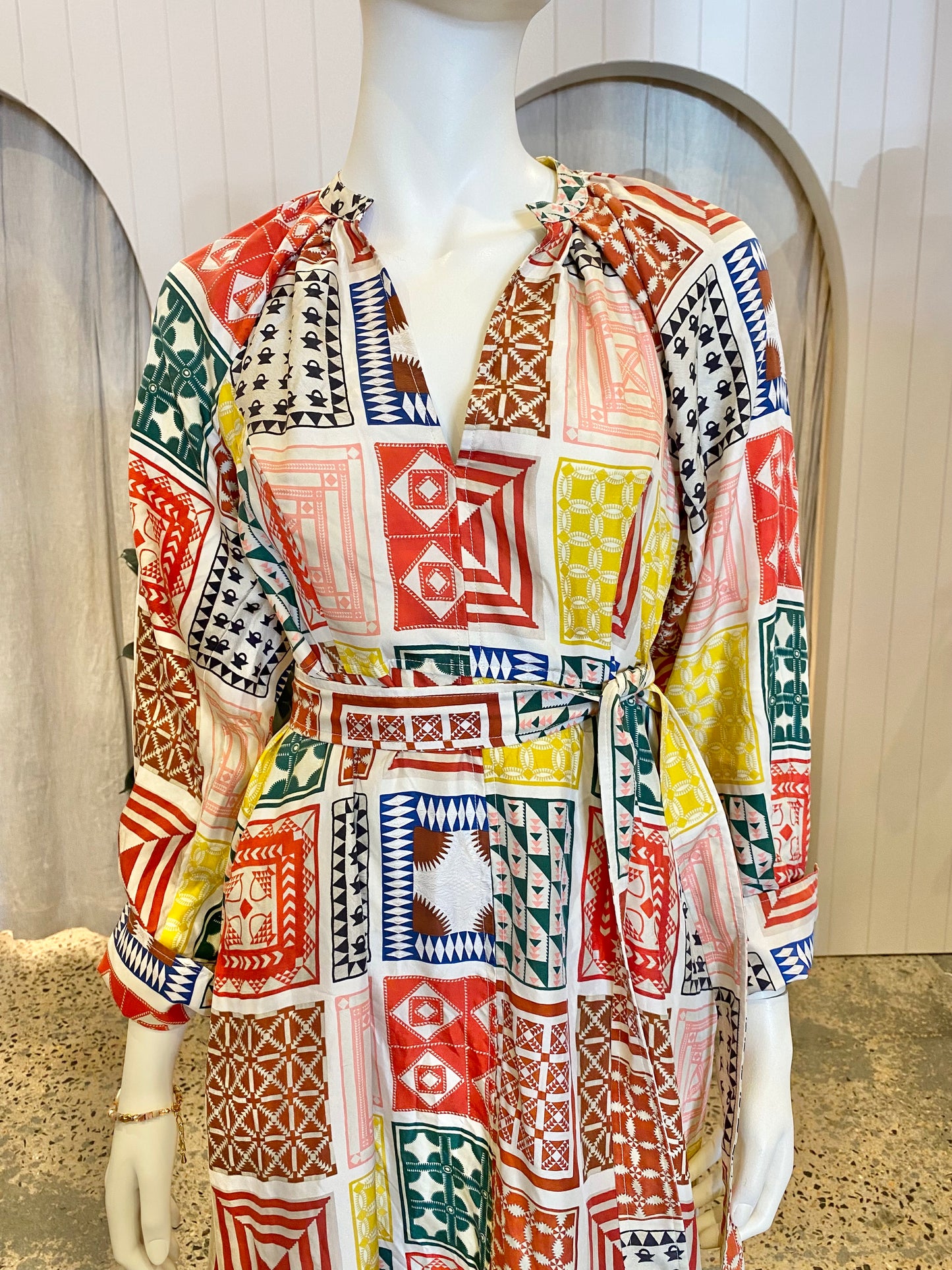 Oroton Quilt Print Midi Dress - Size 8