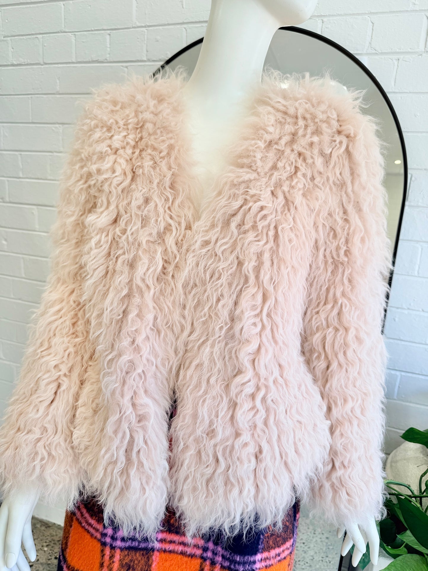 Lilya Shaggy Mongolian Wool Jacket in Blush Pink - Size XS (8-10)
