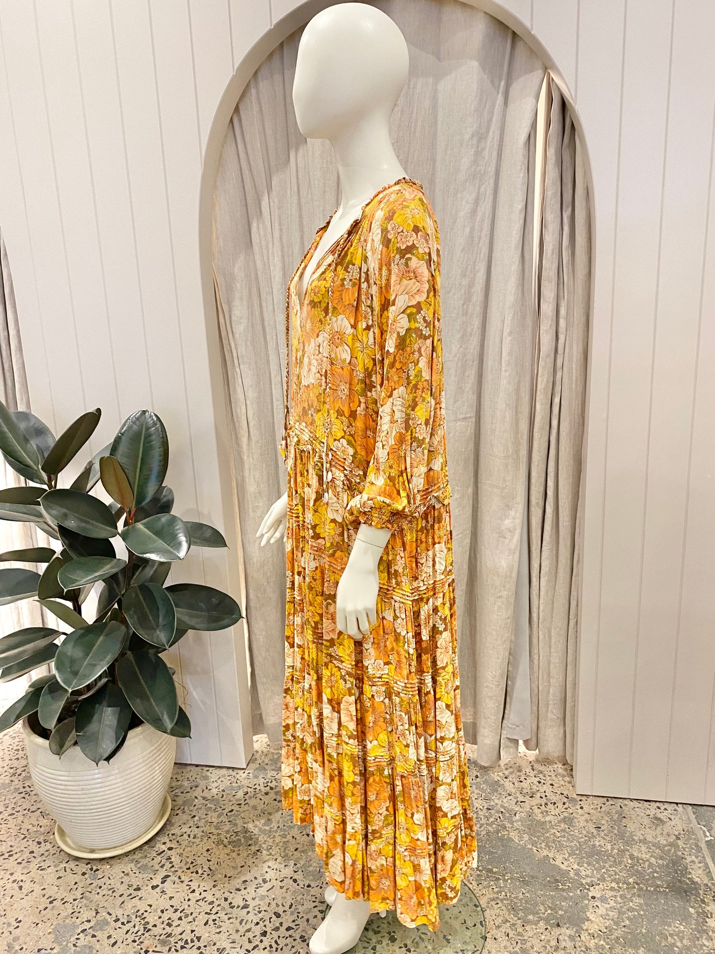 Bohemian Traders Rust Floral Midi Dress - Size M (12/14)