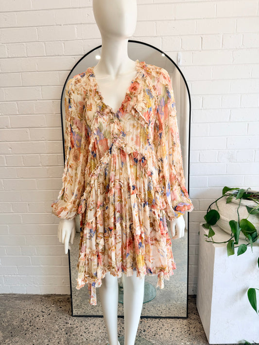 Zimmermann August Refuel Tiered Floral Mini Dress - Size 1 (8)