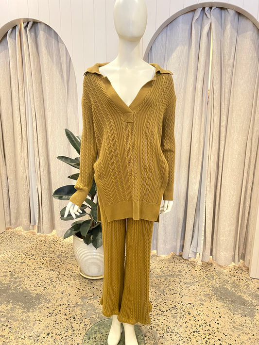 Shona Joy Khaki Knit Pant and Sweater Set - Size S