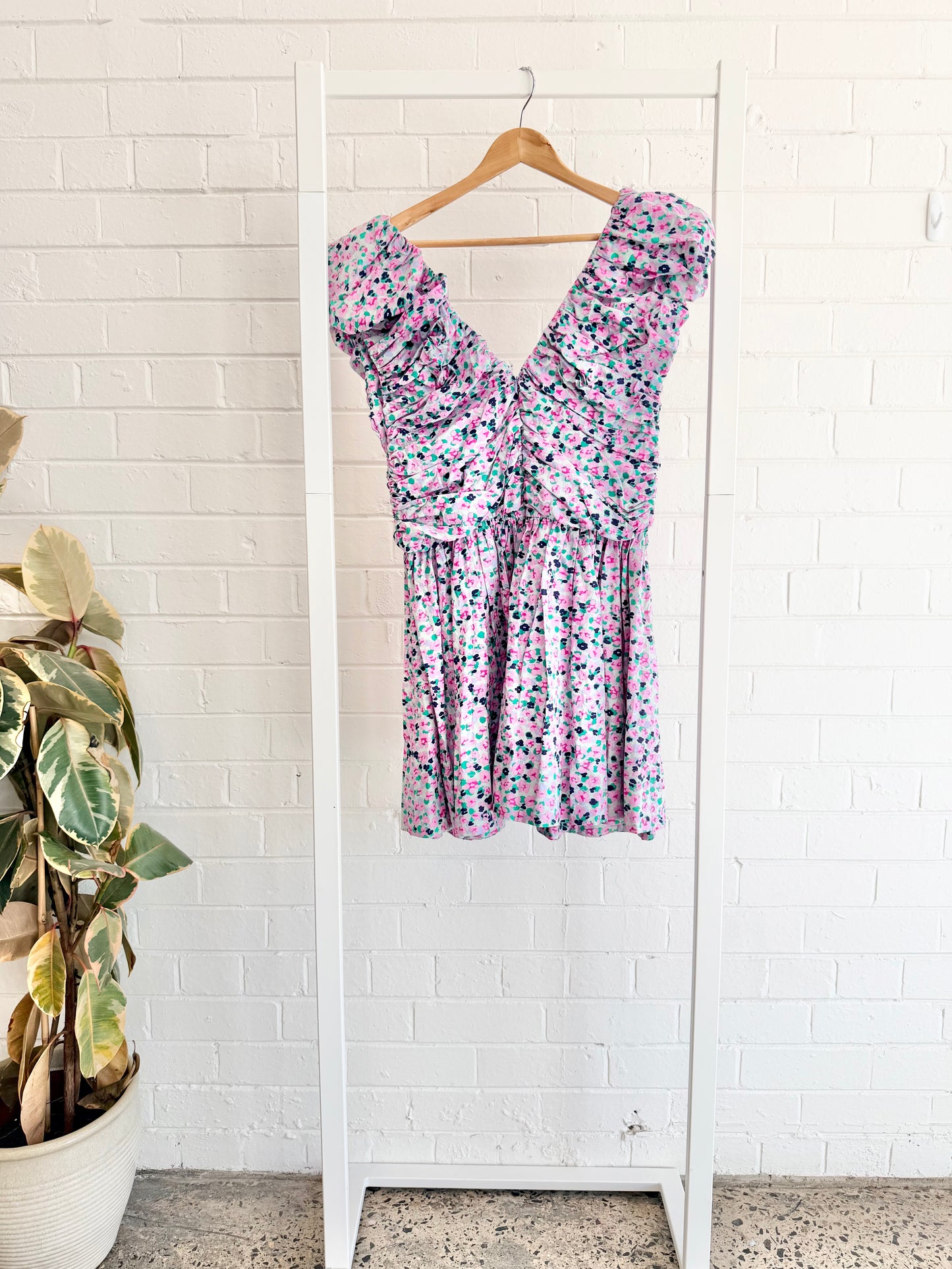Bohemain Traders Gathered Bodice Bow Front Mini Dress - Size L (12)