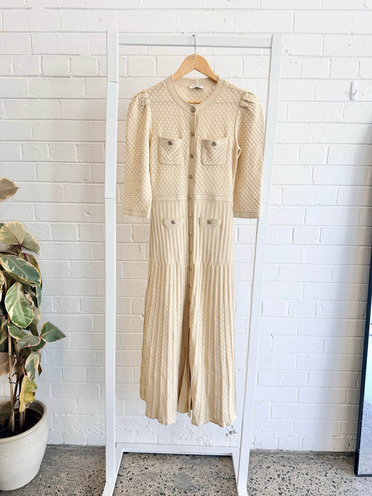 Sandro Metallic Pointelle Knit Midi Dress - Size 8