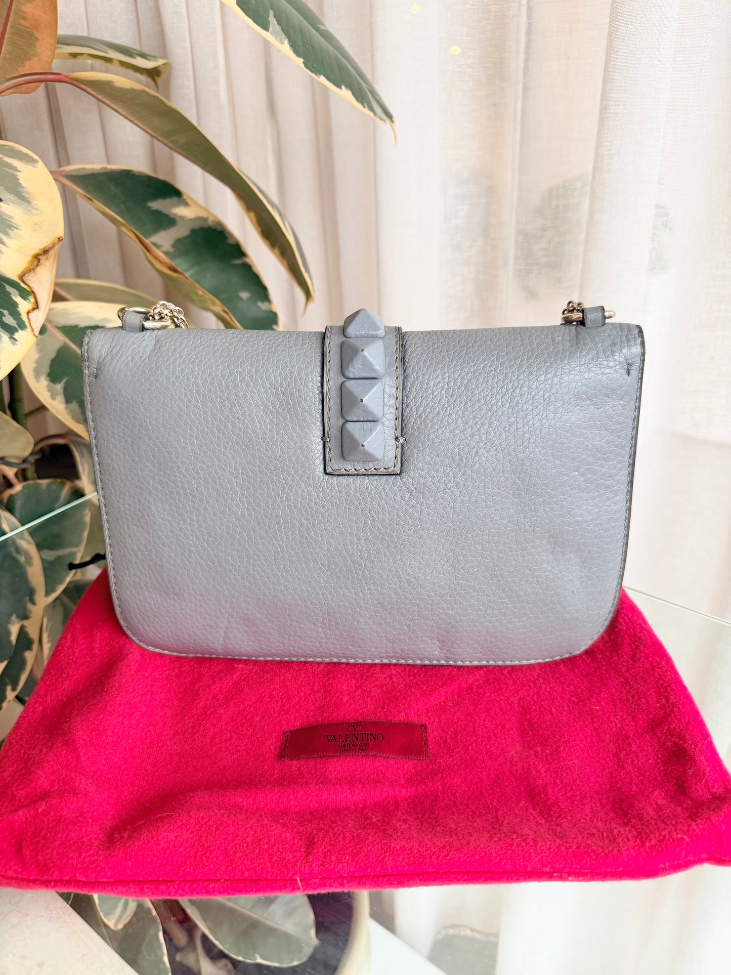 Valentino Light Grey Garavani Glam Lock Crossbody Bag - Size M