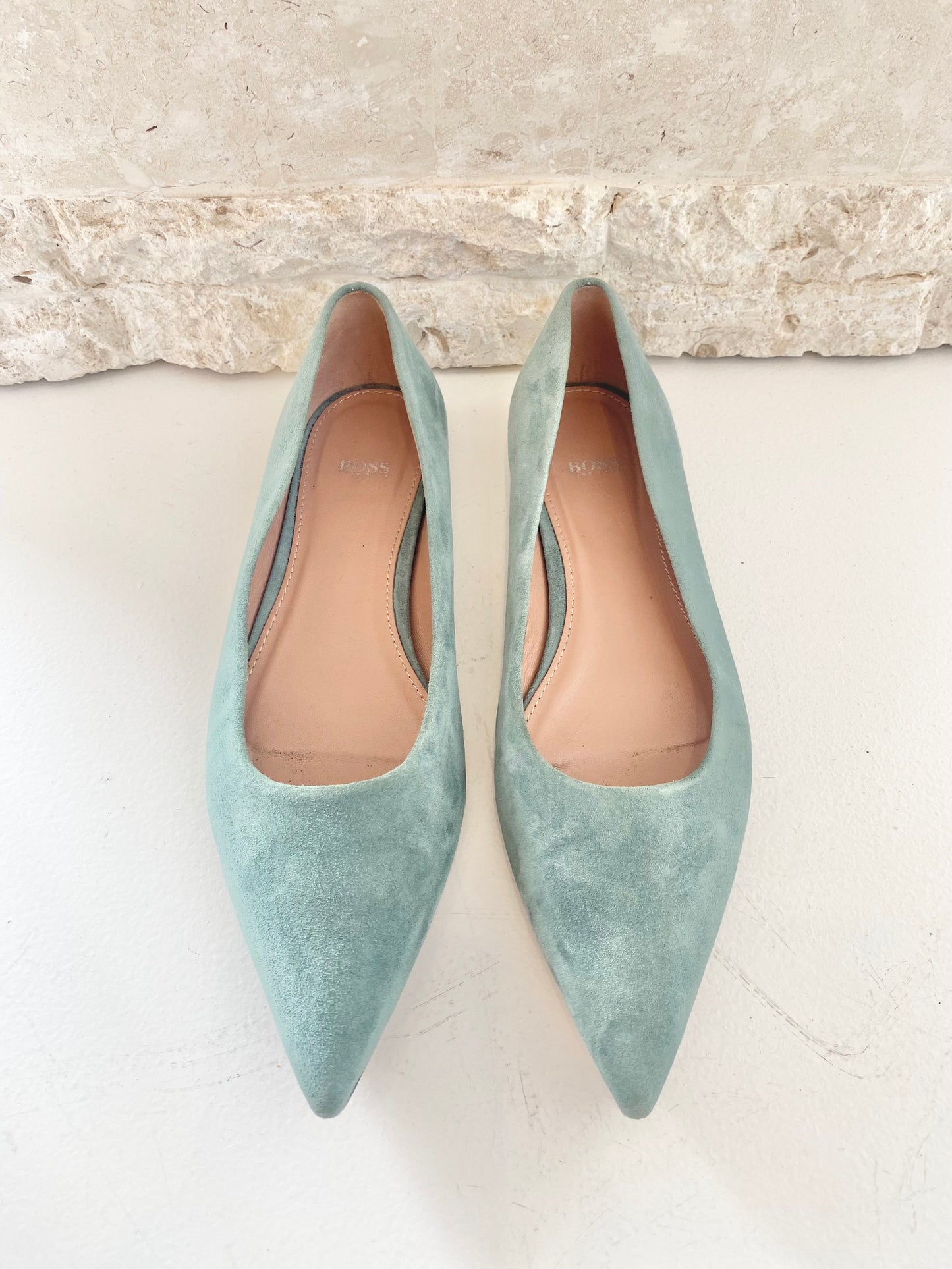 Hugo Boss Suede Ballet Flats in Sage - Size 38