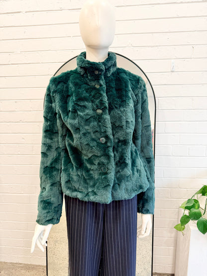 Review Dark Emerald Sovereign Faux Fur Jacket - Size 10