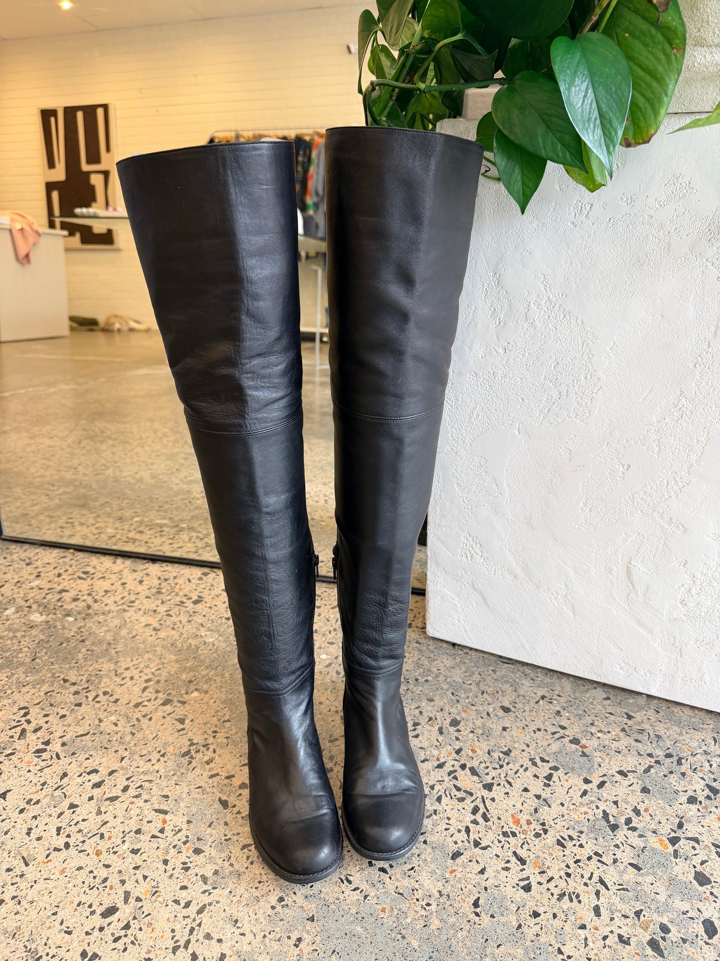 Stuart Weitzman Black Leather Over-The-Knee Boots - Size 6.5 (38)