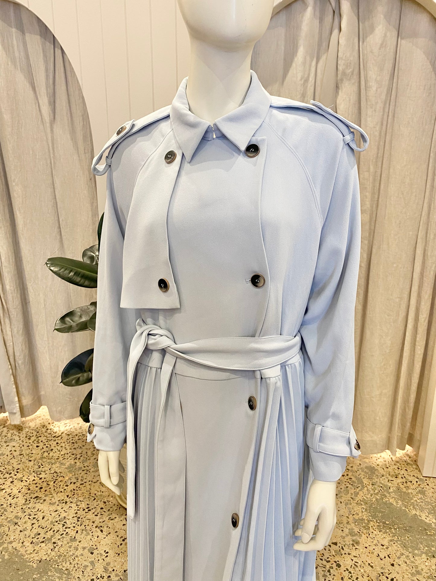 Karen Millen Blue Soft Pleated Trench Coat - Size 18