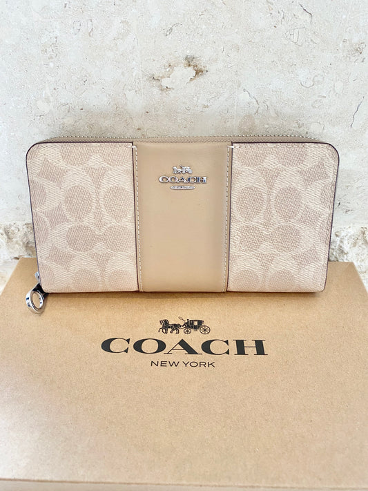 Coach Sand Taupe Long Zip Around Wallet