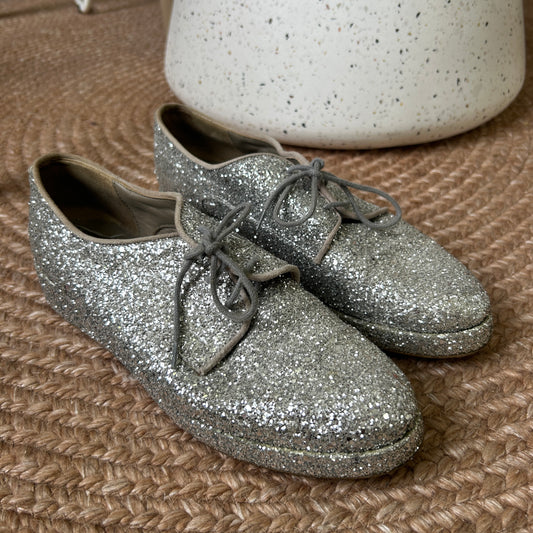 Habbot Silver Glitter Brogues - Size 38