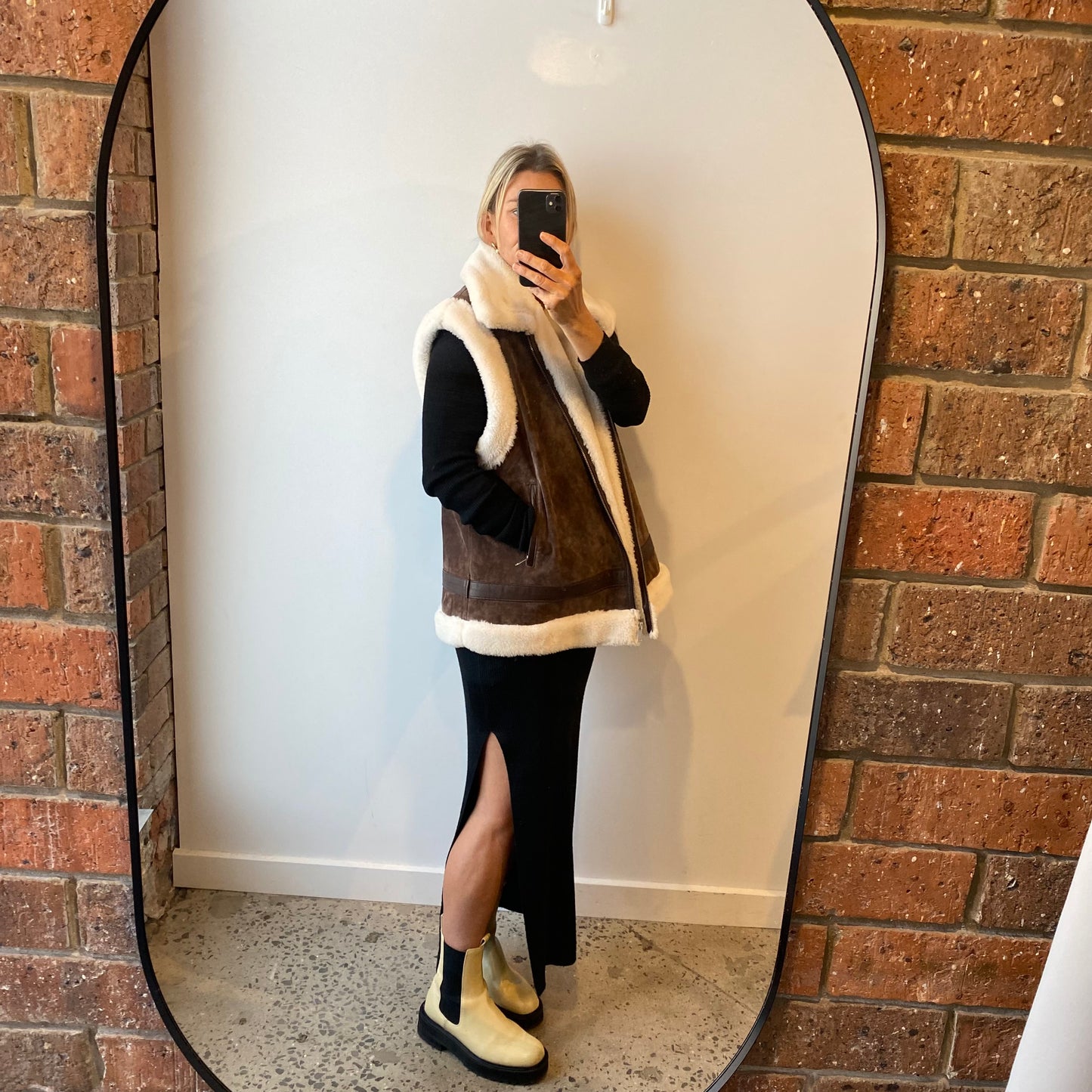 Ena Pelly Leather Sherling Vest - Size 14