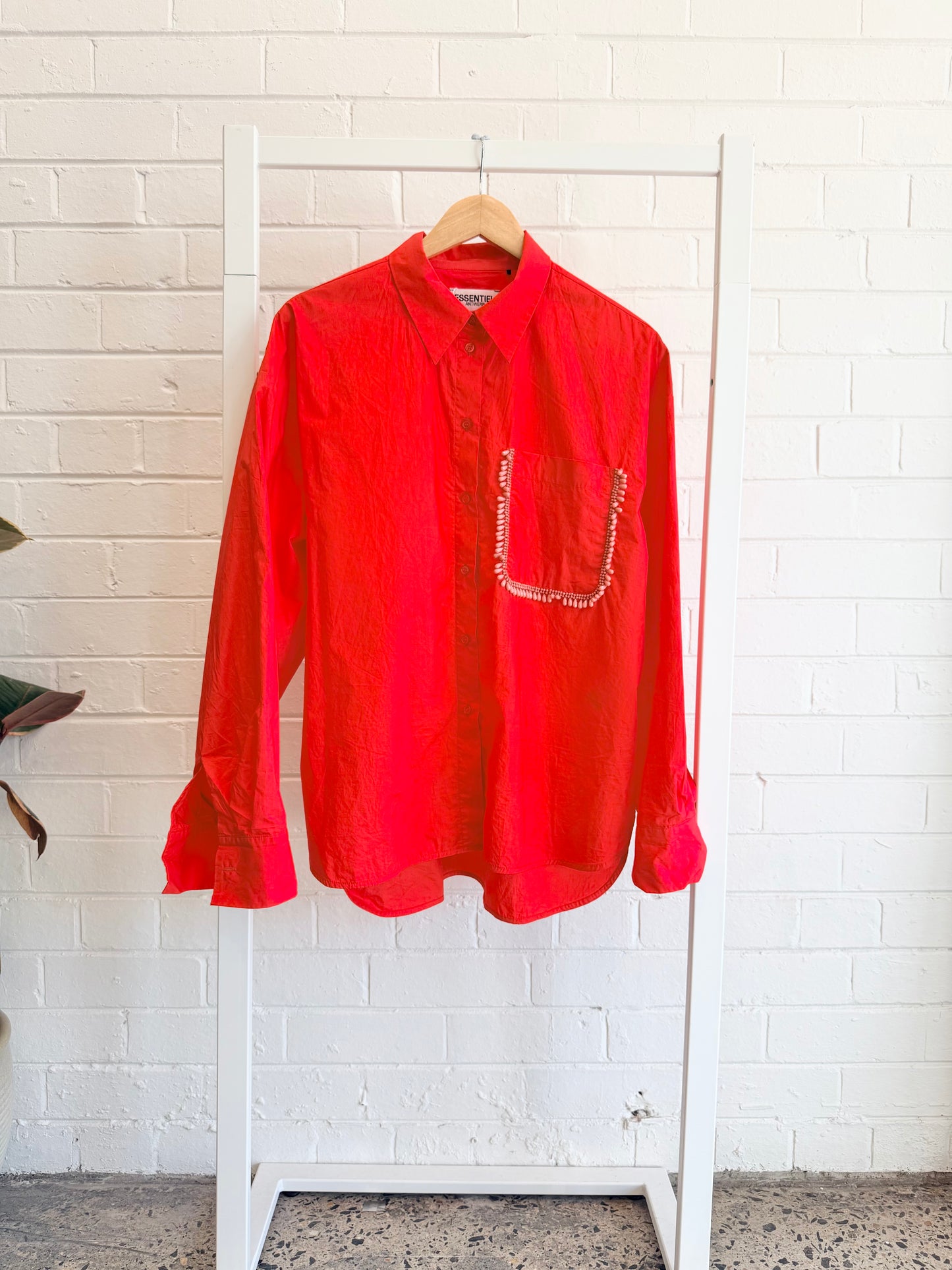 Essentials Antwerp Red Cotton Shirt With Beaded Embroidery - Size L (12)