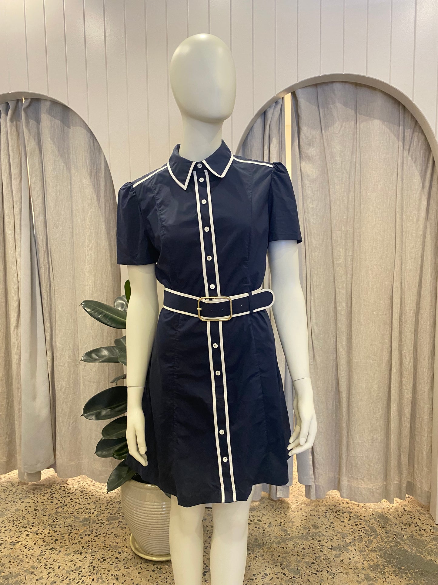 Leo Lin Oxford Blue Spencer Shirt Mini Dress - Size 12