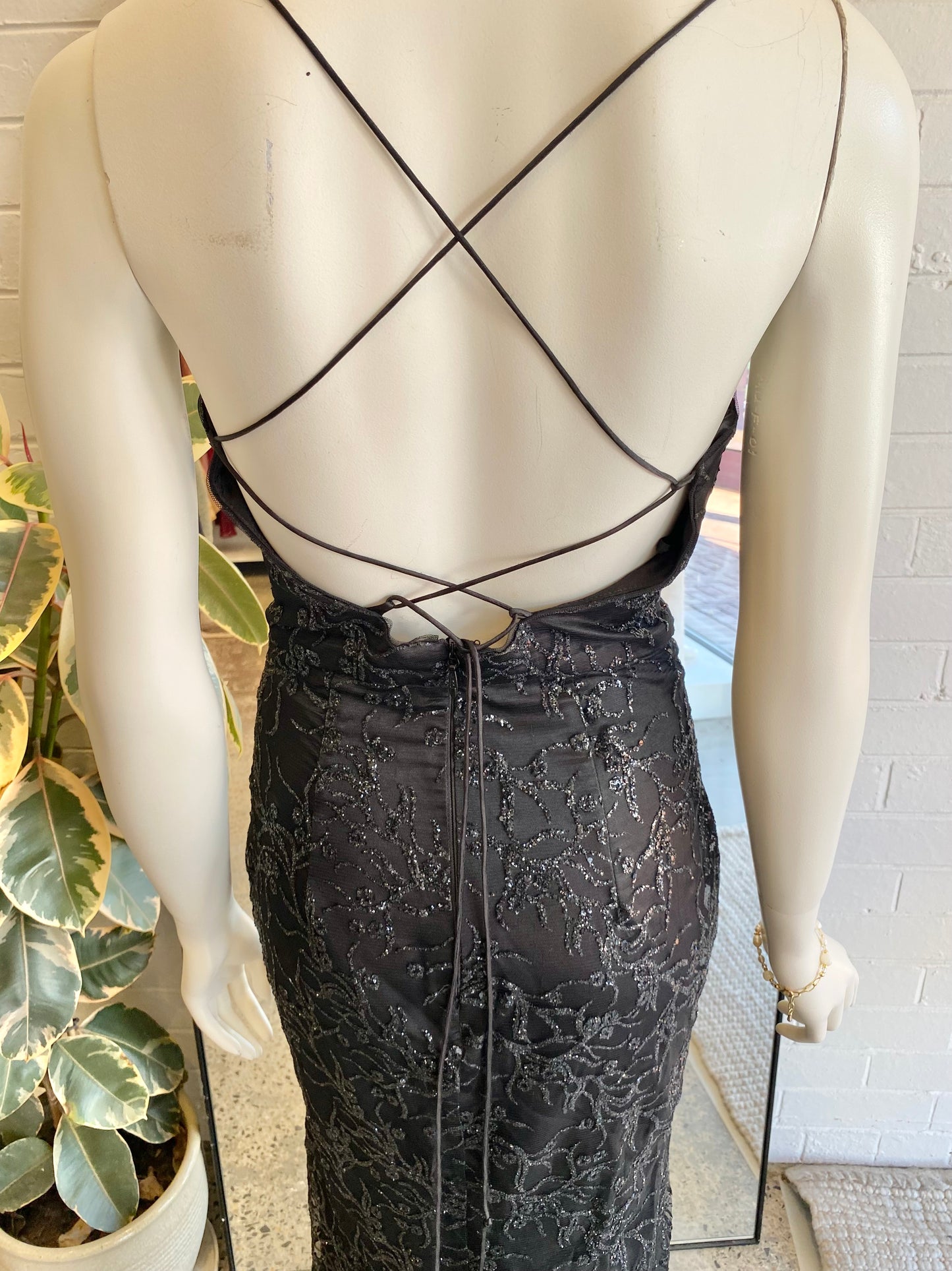 Bariano Black Glitter Maxi Dress - Size 6