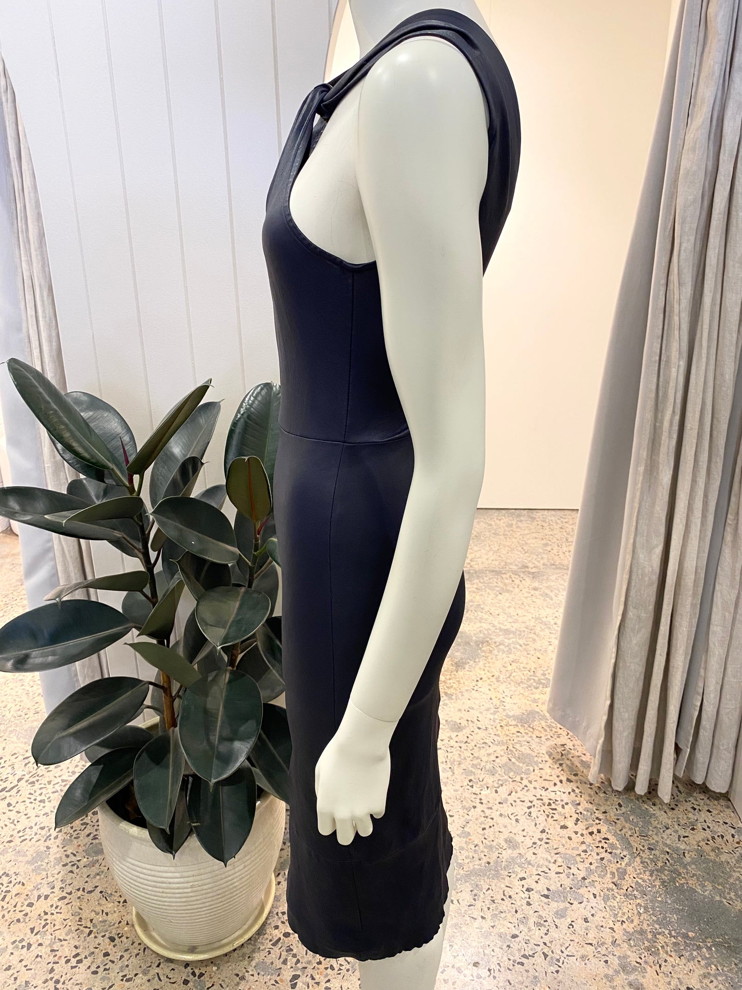 Scanlan Theodore Leather Midi Dress in Navy - Size 8