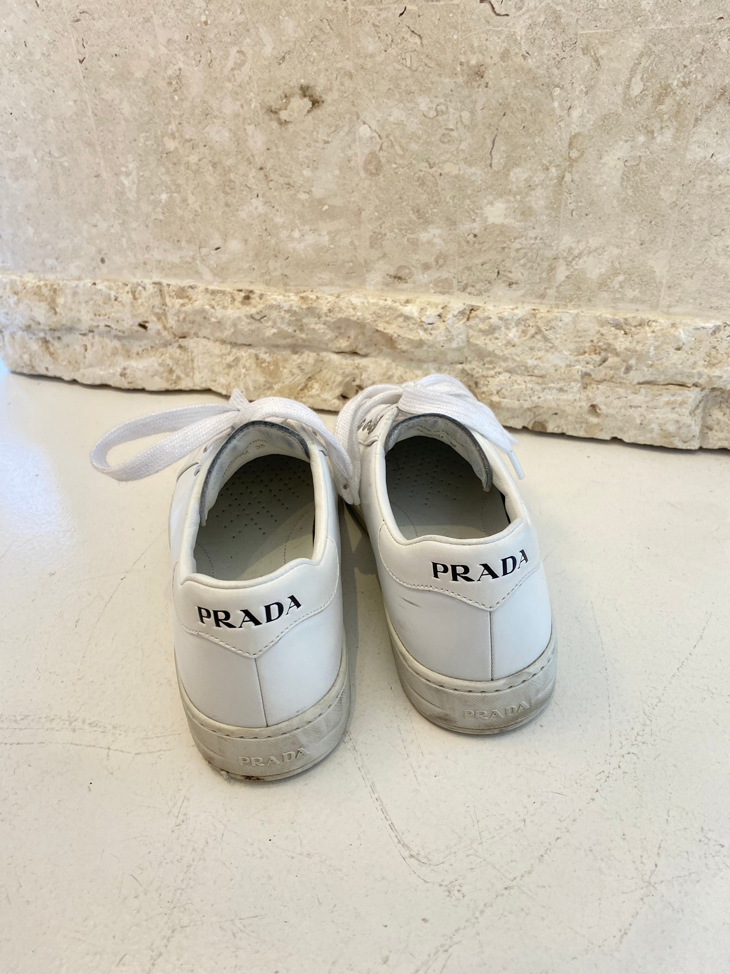 Prada White Brushed Logo Sneakers - Size 35